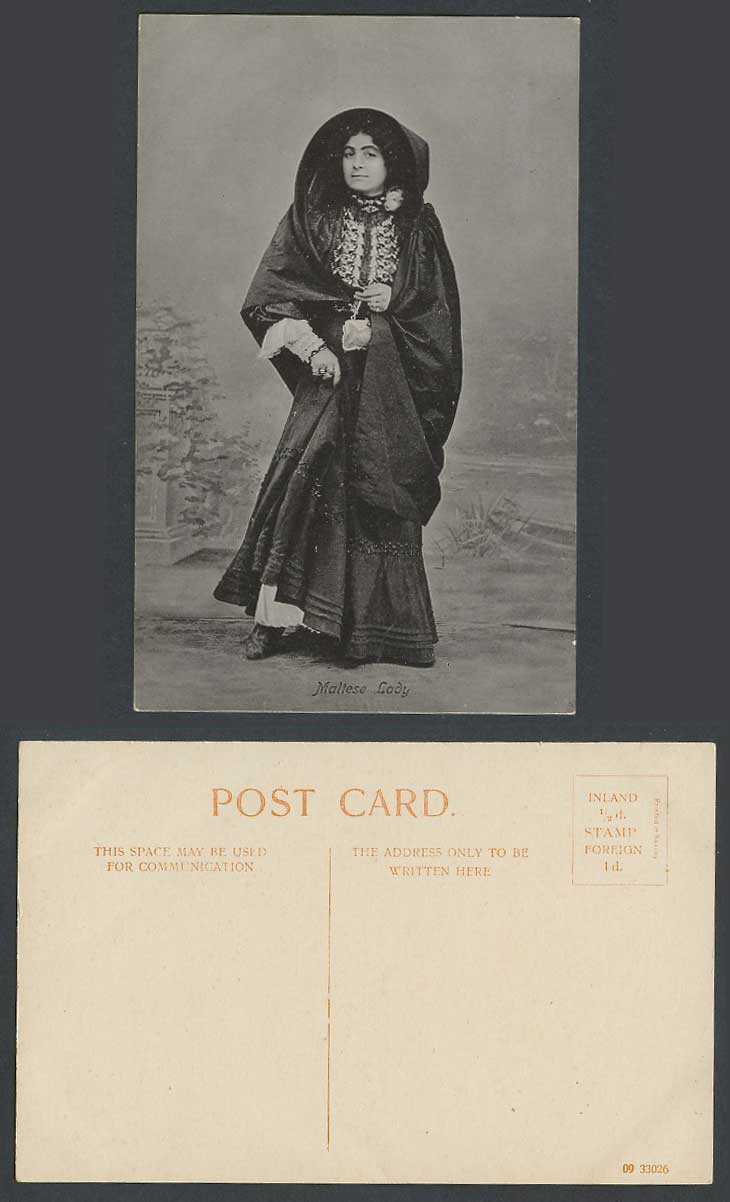 Malta Old Postcard Native Maltese LADY Woman Faldetta Traditional Costumes Purse