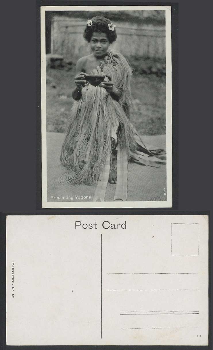 Fiji Old Postcard Native Fijian Girl Presenting Yagona Costumes Co Operative 181