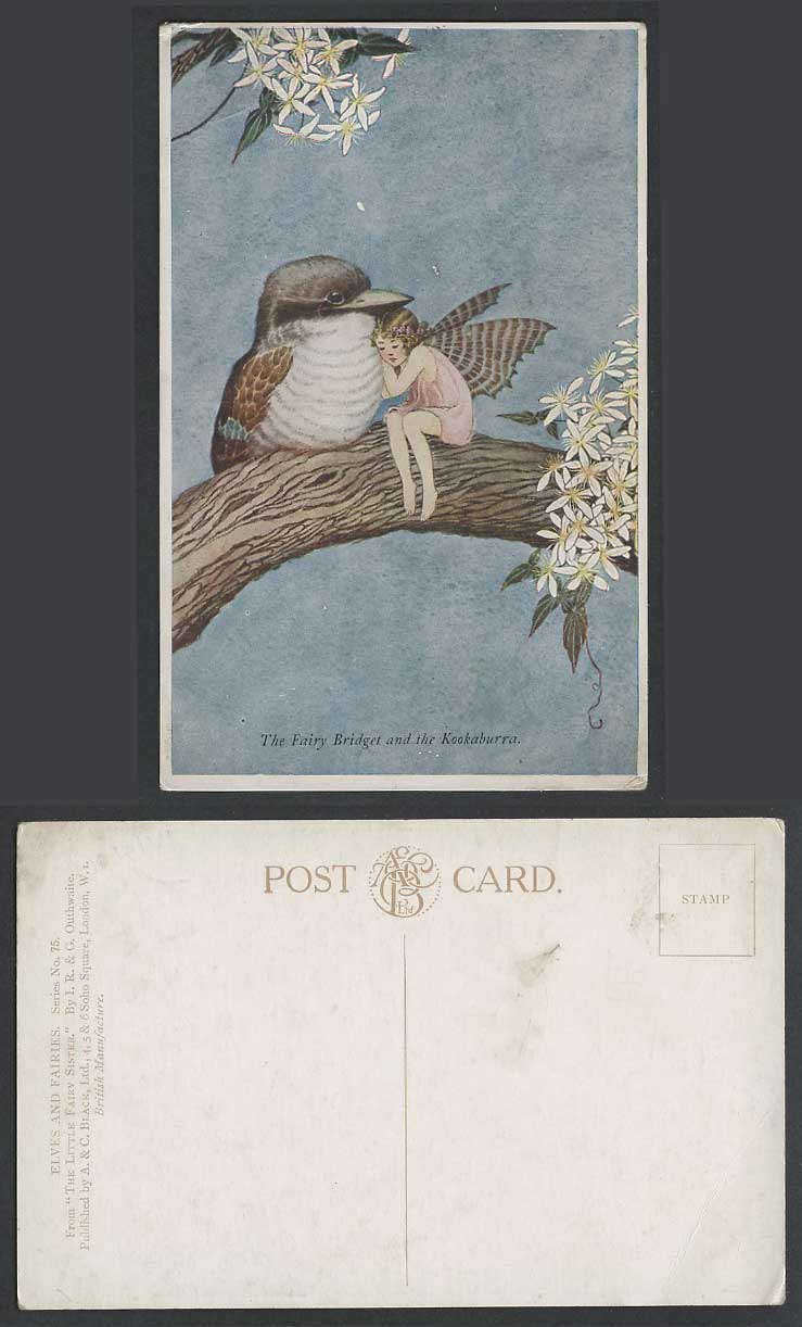 IR & G OUTHWAITE Old Postcard FAIRY BRIDGET & KOOKABURRA Australian Bird Girl 75