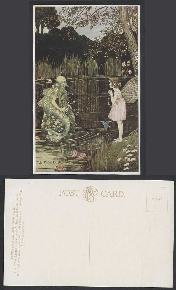 IR &G OUTHWAITE Old Postcard THE FAIRY BRIDGET & MERMAN Little Fairies Sister 75