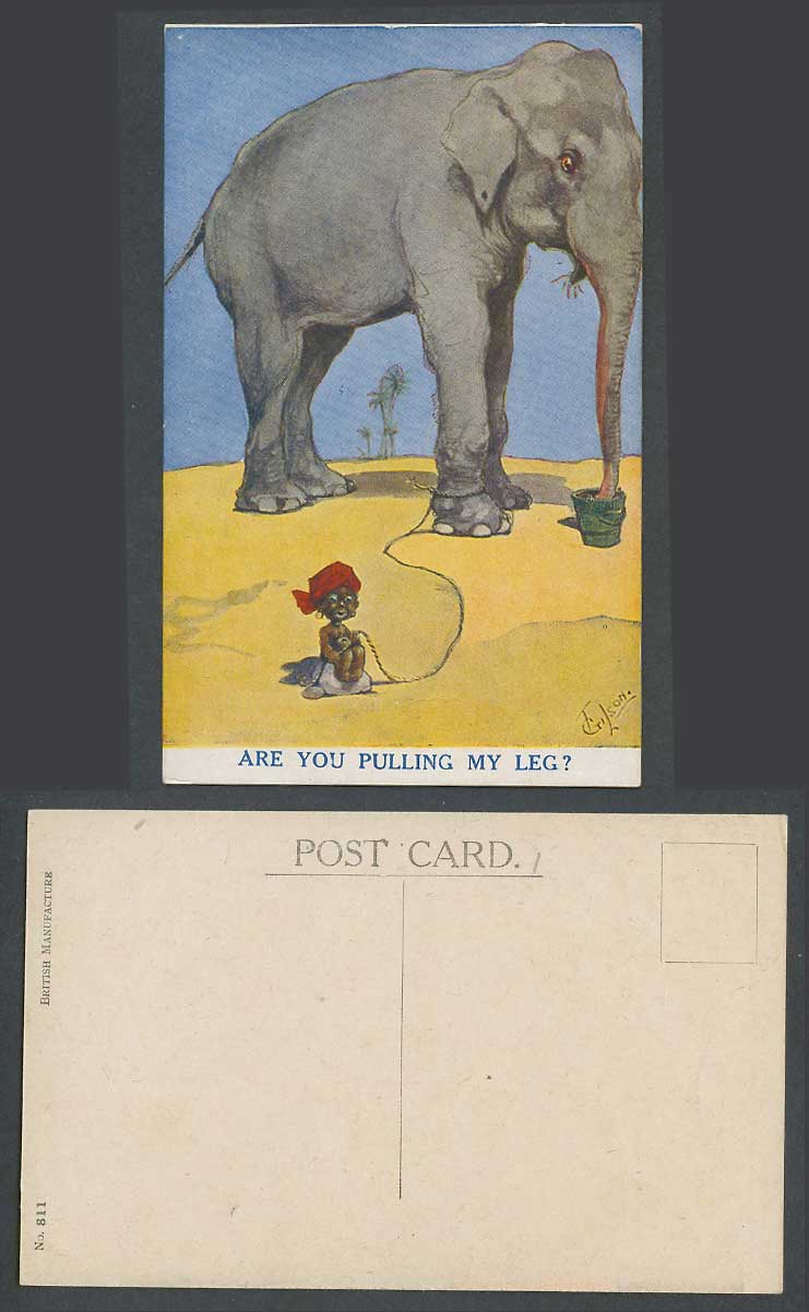 T. Gilson Comic Old Postcard Black Girl, Elephant Are You Pulling My Leg? Desert