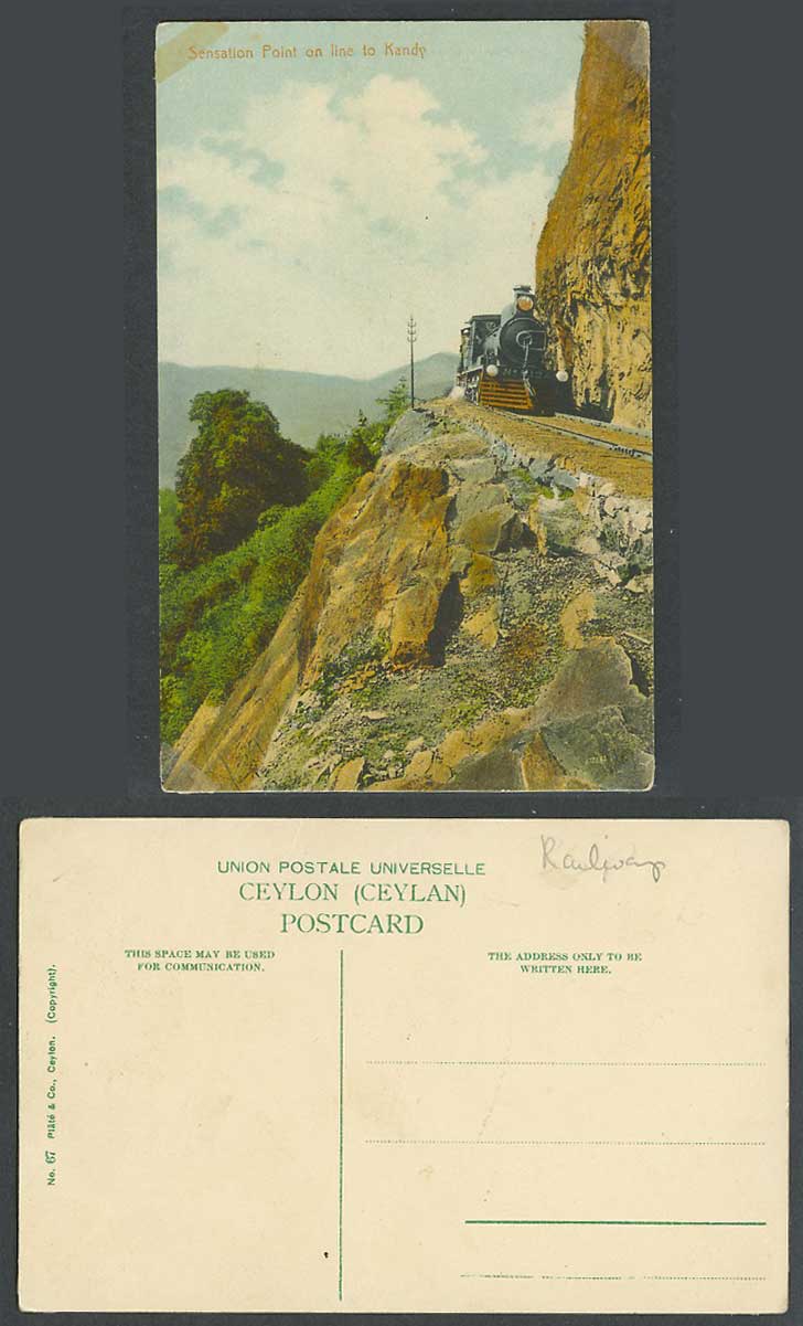 Ceylon Old Postcard Sensation Point on Line to Kandy Locomotive Train Railway 67