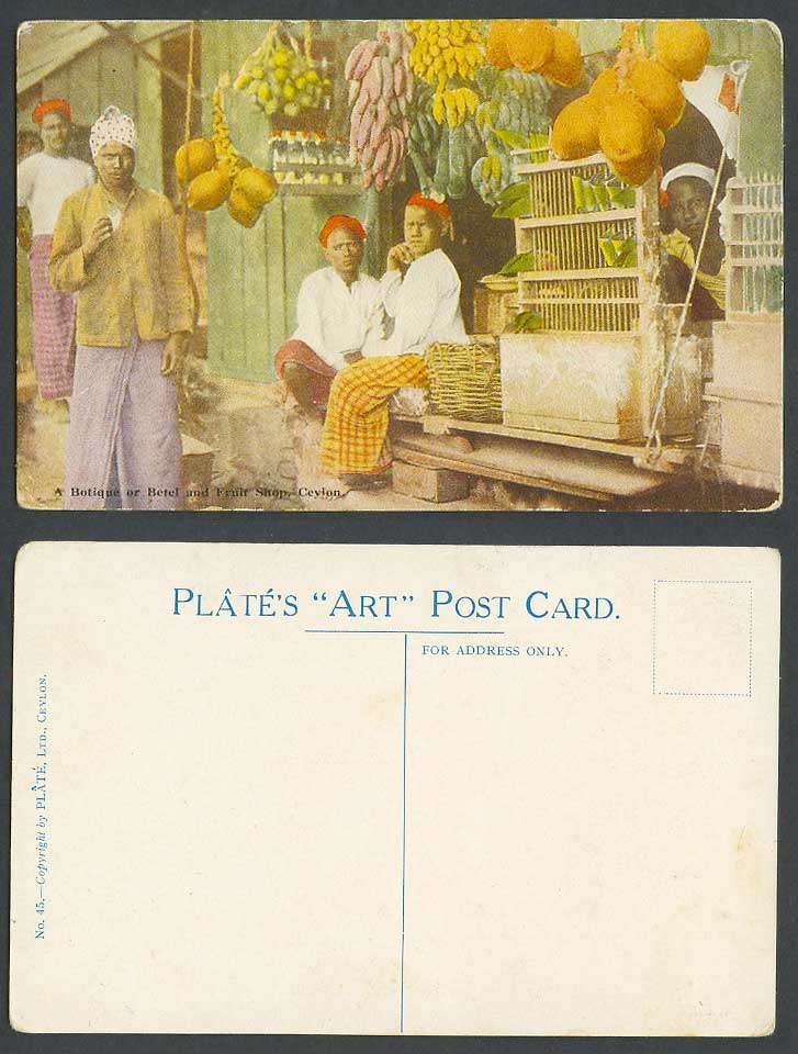 Ceylon Old Postcard A Boutique or Betel and Fruit Shop Native Seller Plate's ART
