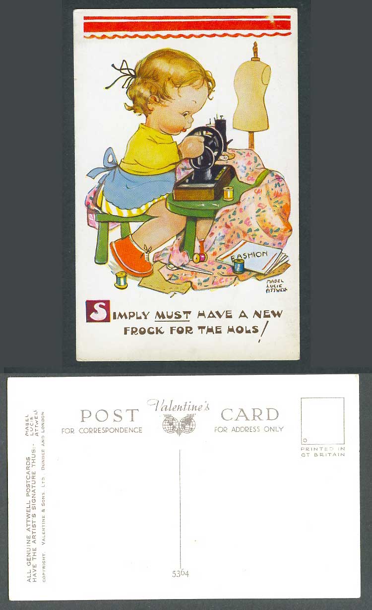 MABEL LUCIE ATTWELL Old Postcard Sewing Machine Have New Frock for The Hols 5364
