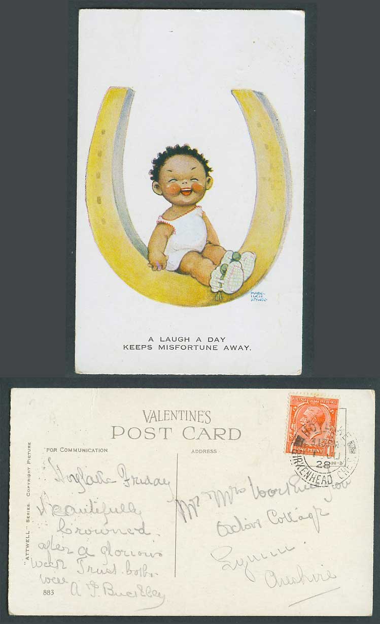 MABEL LUCIE ATTWELL 1d 1928 Old Postcard A Laugh A Day Keeps Misfortune Away 883