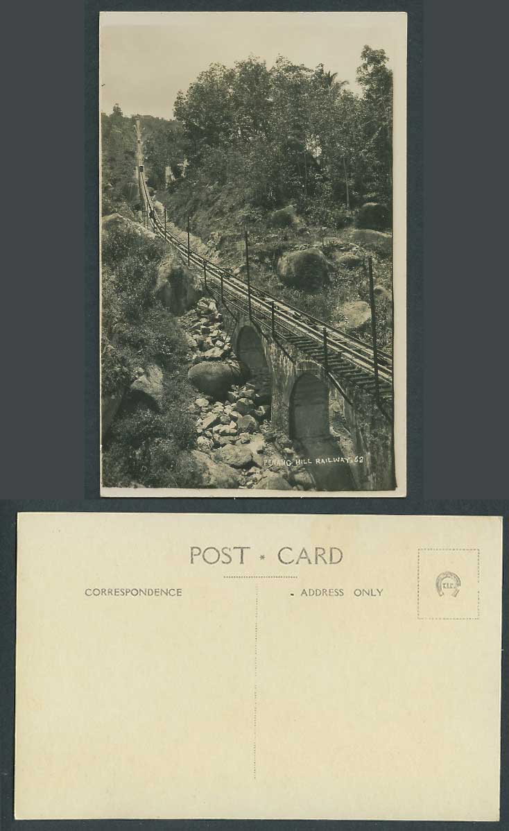 Penang Hill Railway Bridge Viaduct Train Tram Rocks N.68 Old Real Photo Postcard