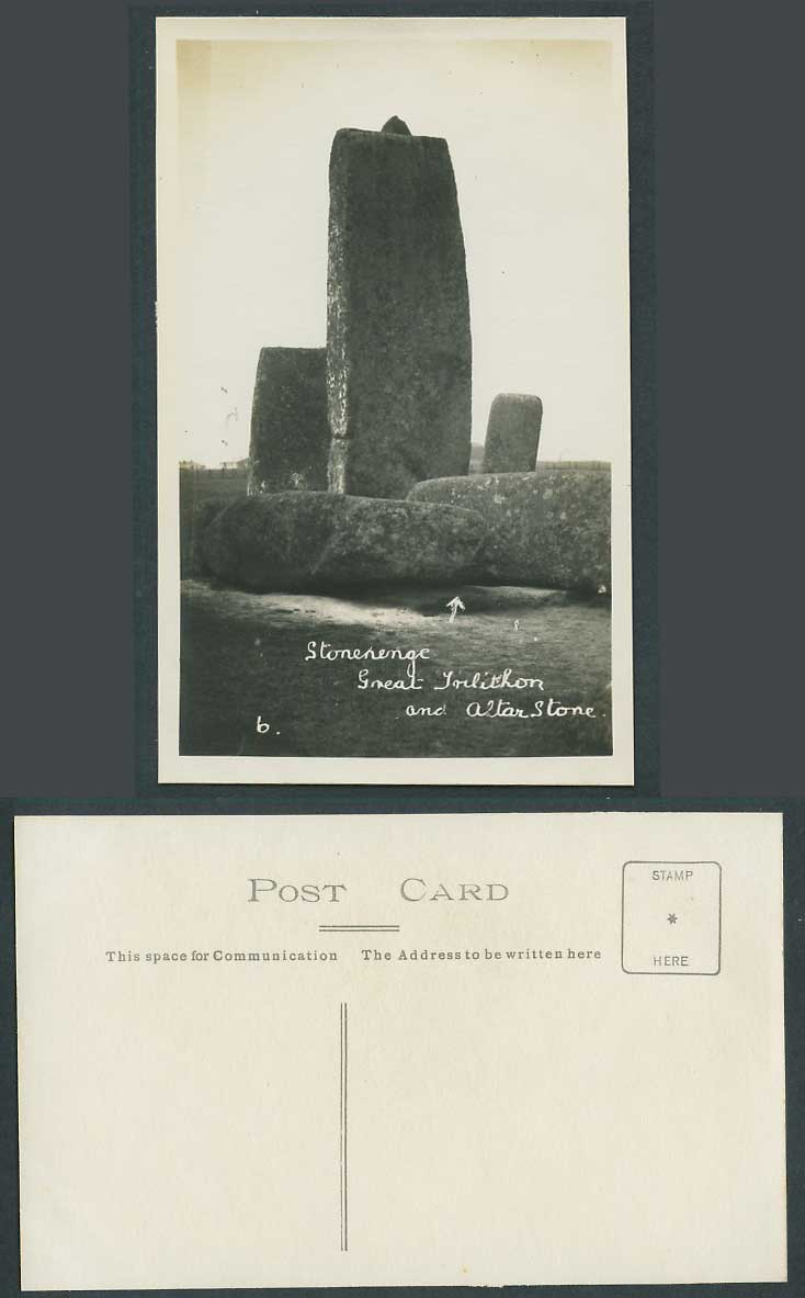 Stonehenge Great Trilithon and Altar Stone Old Real Photo Postcard Wiltshire 6.