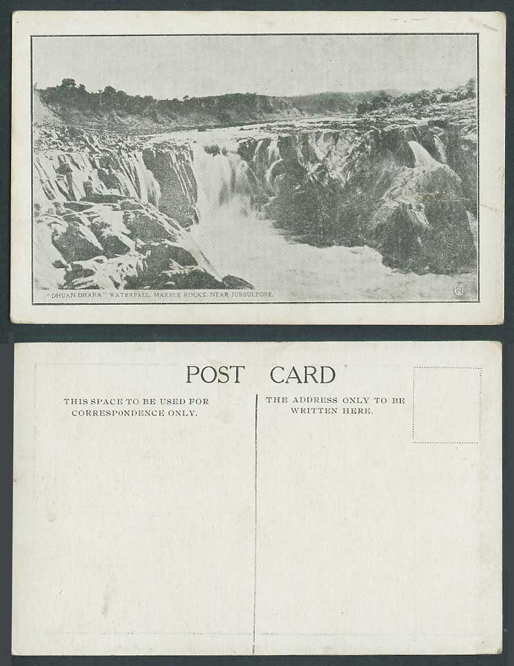India Old Postcard Dhuan Dhara Waterfall Fall, Marble Rocks, Jubbulpore Jabalpur