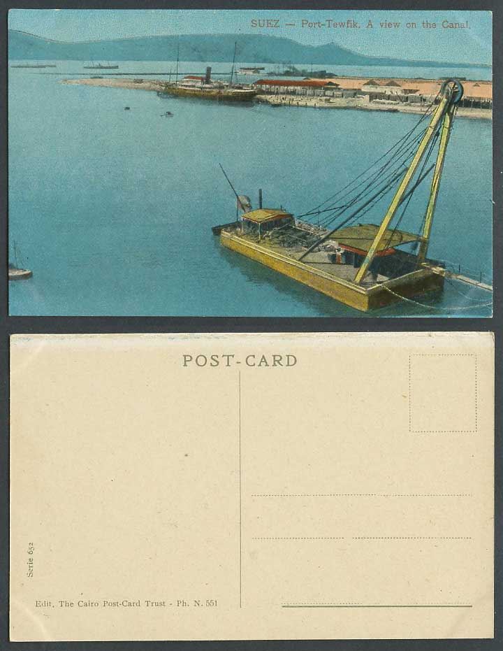 Egypt Old Colour Postcard SUEZ, Port Tewfik A View on CANAL Steamer Ship Steamer