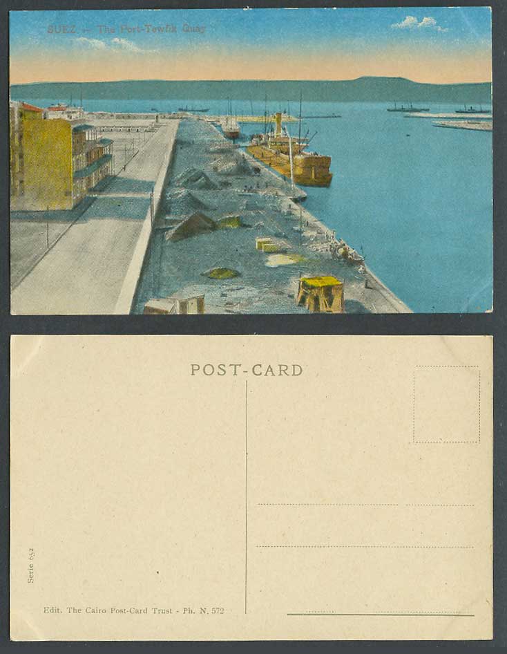 Egypt Old Colour Postcard SUEZ Port-Tewfik Quay, Steamer Steam Ship Street Scene