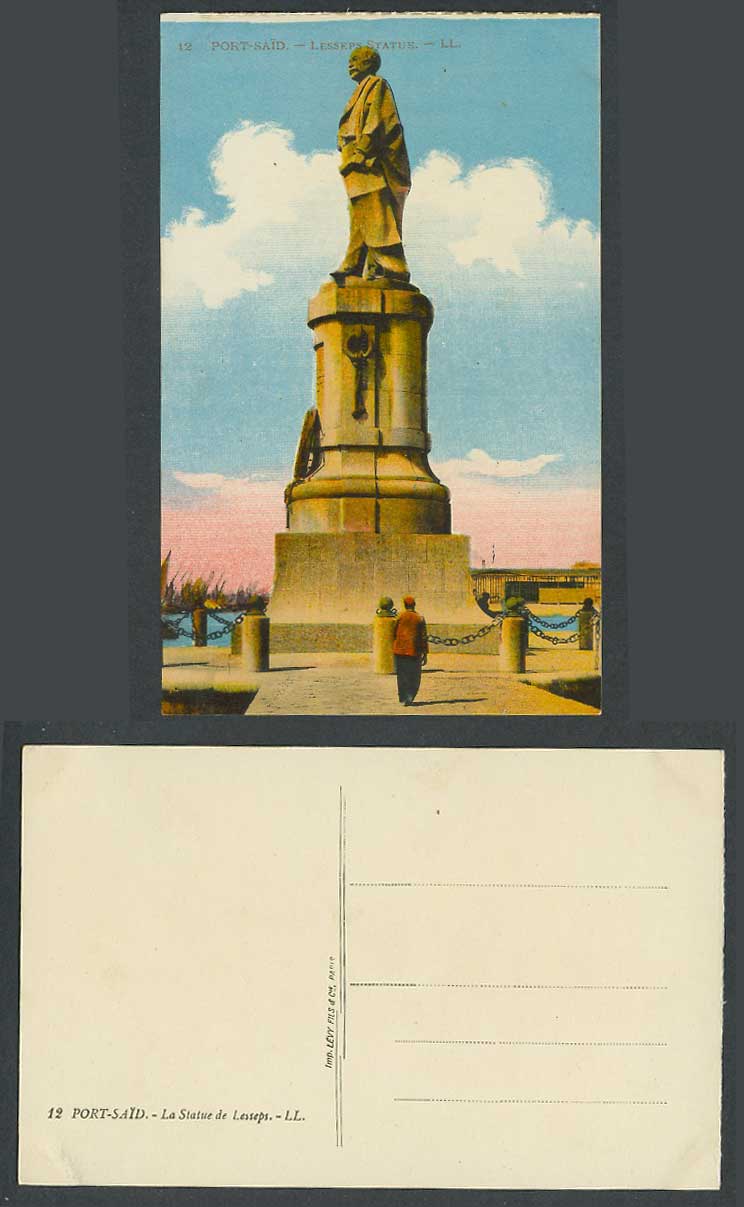 Egypt Old Colour Postcard Port Said, Ferdinand Lesseps Statue Monument L.L. 12