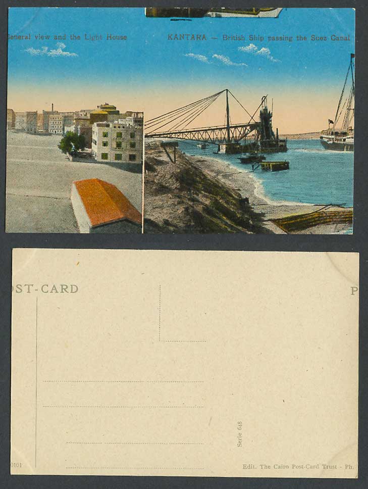 Egypt Old Colour Postcard Kantara British Ship Passing The Suez Canal Boats Ship