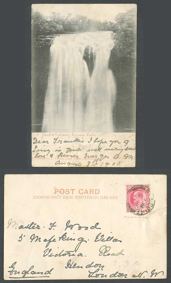 Rhodesia KE7 1d 1905 Old UB Postcard Devil's Cataract, Victoria Falls Waterfalls