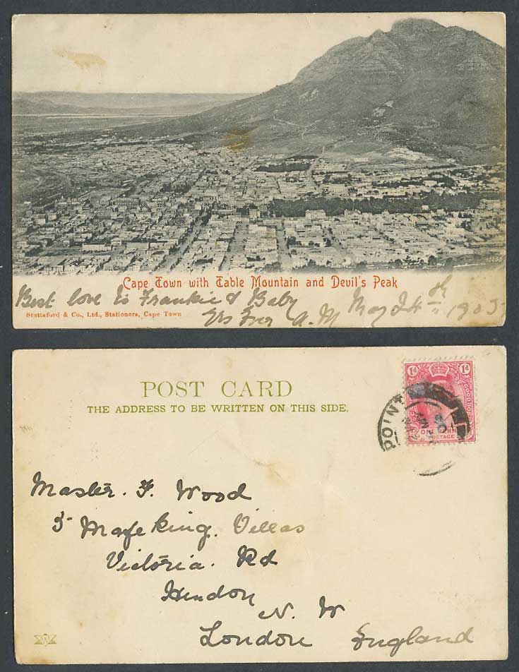 South Africa KE7 1d 1905 Old UB Postcard Cape Town Table Mountain & Devil's Peak