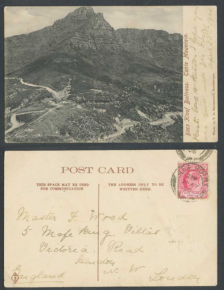 South Africa KE7 1d on 1906 Old Postcard Kloof Buttress Table Mountain, Panorama