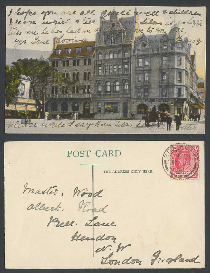 South Africa Church Square Cape Town 1d 1908 Old Postcard Criterion Hotel Street
