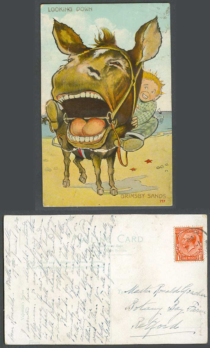 Grimsby Sands Looking Down Beach Donkey Ride, Pull-Out Novelty 1920 Old Postcard