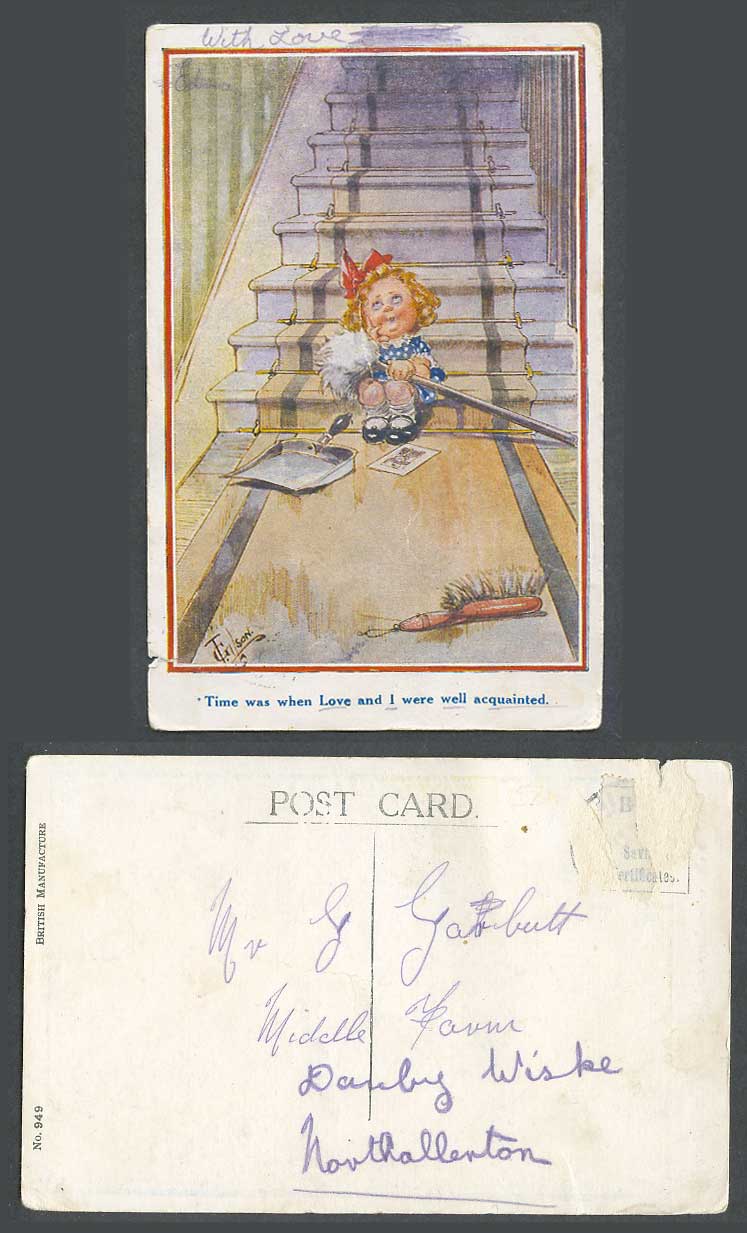 T. Gilson Old Postcard Time was when Love and I were well acquainted Girl Stairs