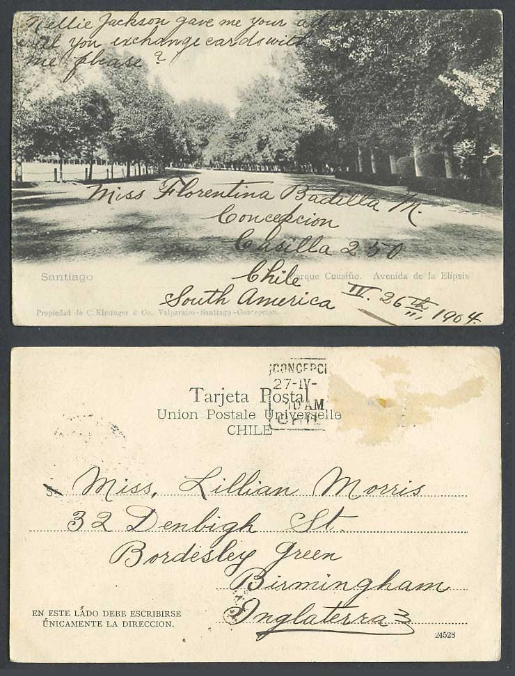 Chile 1904 Old U.B. Postcard Santiago Parque Cousino Park, Avenida de la Elipsis