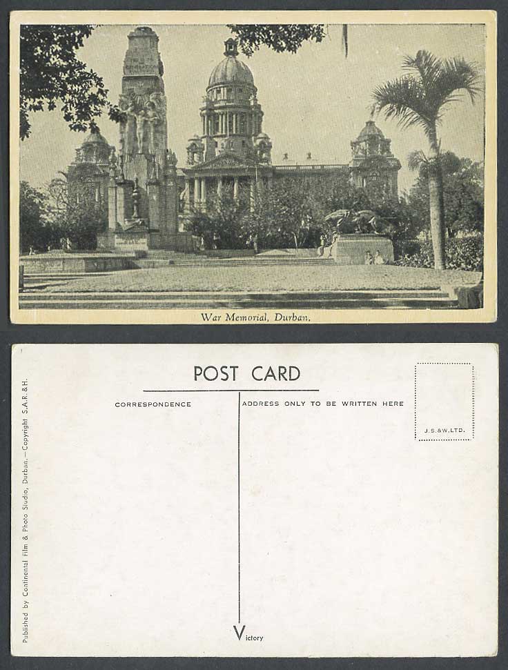 South Africa Old Postcard Durban War Memorial City Hall Monument Palm Tree SAR&H