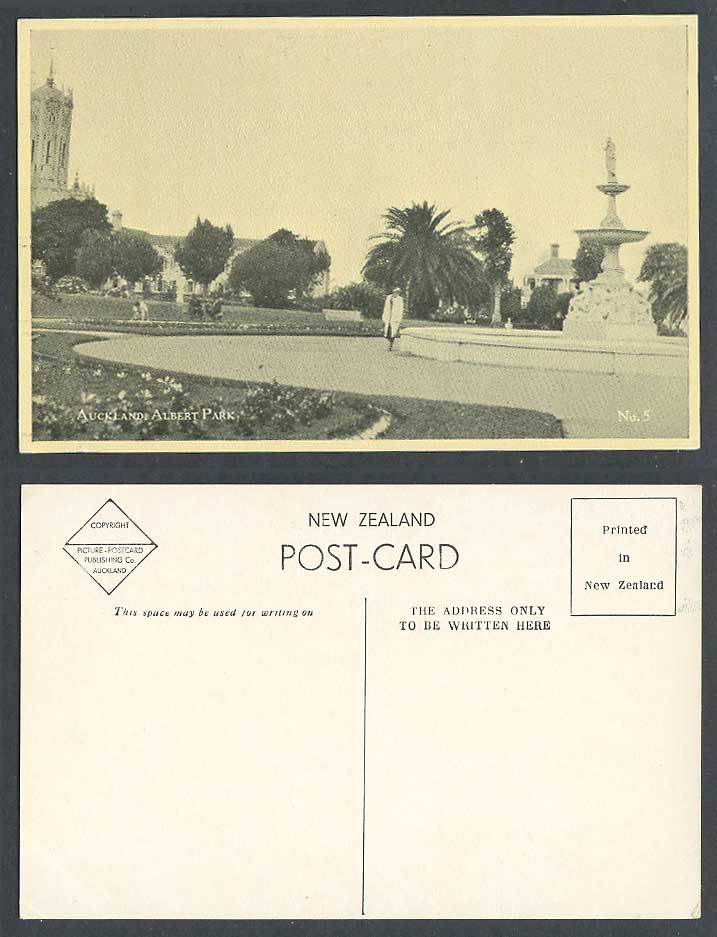 New Zealand Old Postcard Auckland Albert Park, Fountain Gardens University No. 5