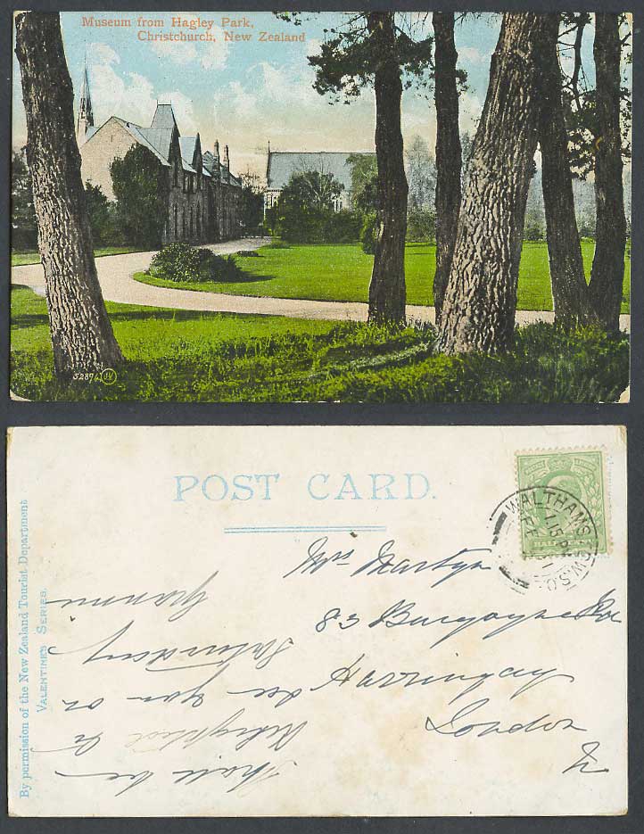 New Zealand 1908 Old Colour Postcard Museum from Hagley Park Christchurch GB KE7