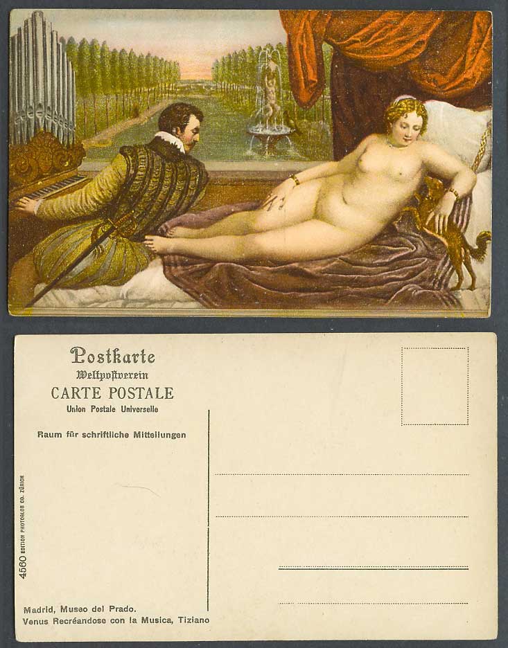 Titian Tiziano Venus and Music Madrid Museo del Prado Museum Organs Old Postcard