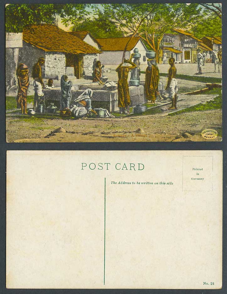 India Old Colour Postcard Bombay Village Street Scene Natives Drawing Water Well
