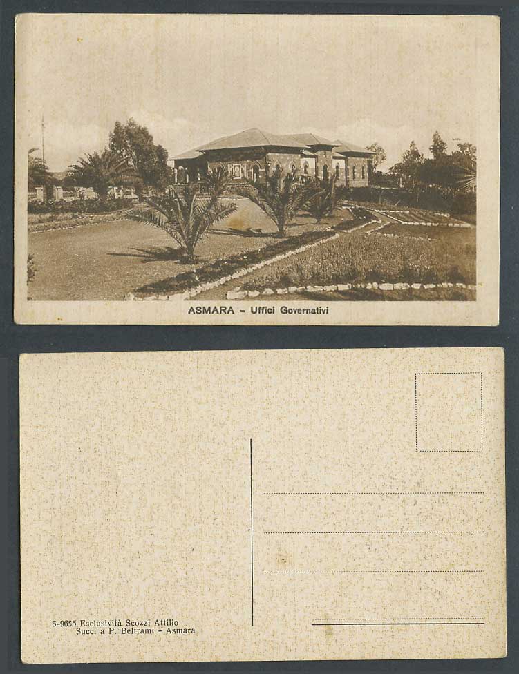 Eritrea Old Postcard Asmara Uffici Governativi Government Offices, Garden Asmera