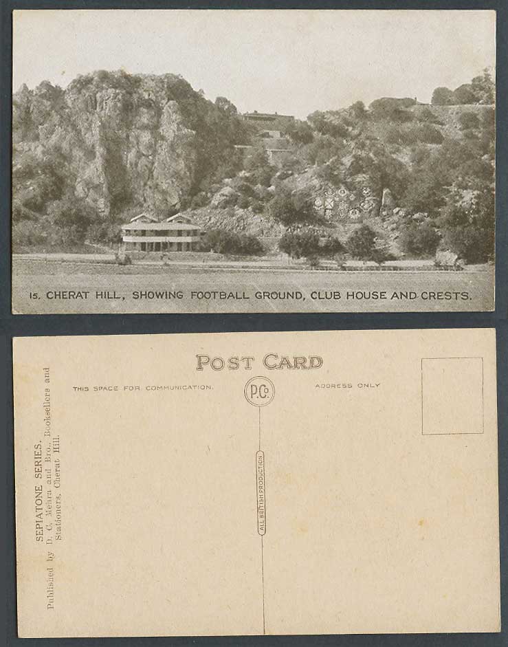 Pakistan Old Postcard Cherat Hill Showing Football Ground, Club House and Crests
