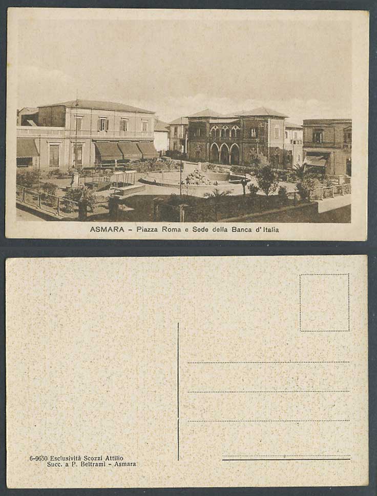 Eritrea Old Postcard Asmara Piazza Roma Banca d'Italia Bank of Italy Cafe Square