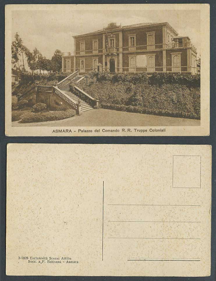 Eritrea Old Postcard Asmara Palazzo del Comando R.R. Truppe Coloniali Col Troops