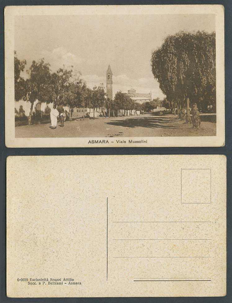 Eritrea Old Postcard Asmara, Viale Mussolini, Street Scene, Bell Tower, Asmera