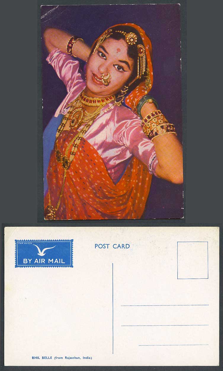 India Colour Postcard Bhil Belle from Rajasthan, Woman Lady Traditional Costumes