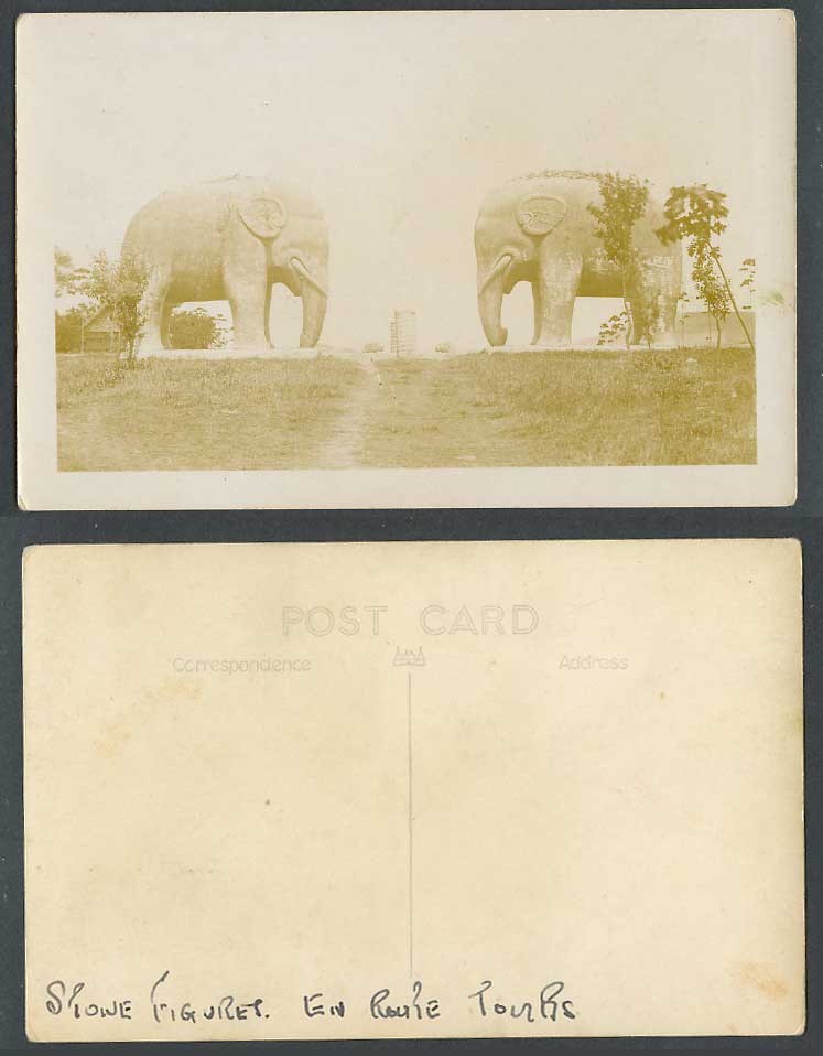 China Old Real Photo Postcard Stone Elephants Elephant Statues Ming Tomb Nanking