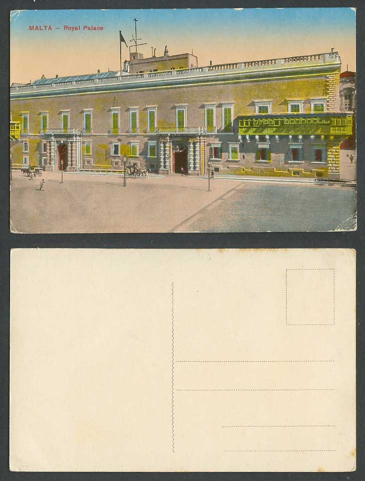 Malta Old Maltese Colour Postcard ROYAL PALACE, Street Scene, Horse Carts Wagons