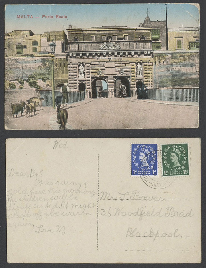 Malta Old Postcard Valletta PORTA REALE GATE Goats Shepherd Women Faldetta