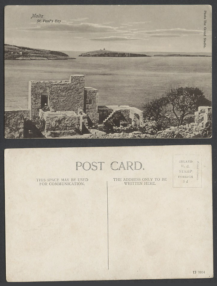 Malta Maltese Old Postcard St. Paul's Bay Panorama, Fort, Photo The Grand Studio
