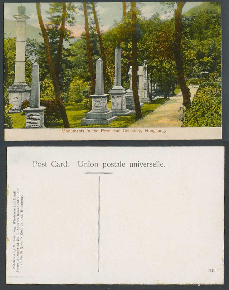 Hong Kong China Old Colour Postcard Monuments in The Protestant Cemetery Crosses