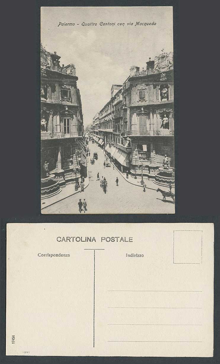 Italy Sicily Palermo Quattro Cantoni con via Macqueda Street Scene Old Postcard