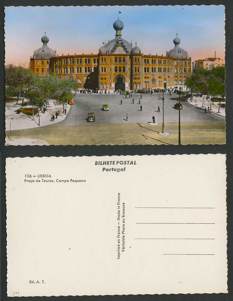 Portugal Lisboa Old RP Postcard Praca de Touros Campo Pequeno Arena Street Scene