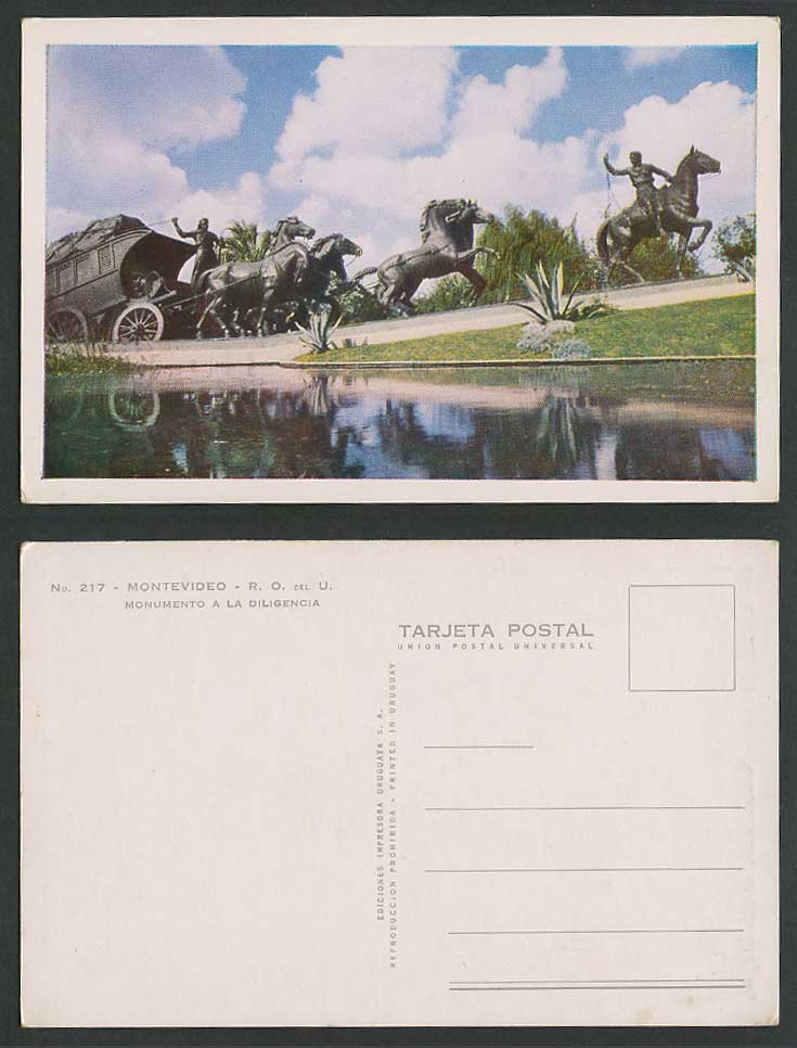 Uruguay Old Postcard Montevideo R.O. del U. Monument a la Diligencia Horse Rider
