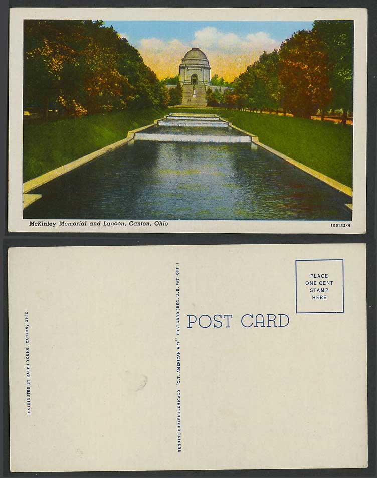 USA Ohio Old Colour Postcard McKinley Memorial and Lagoon Canton, by Ralph Young