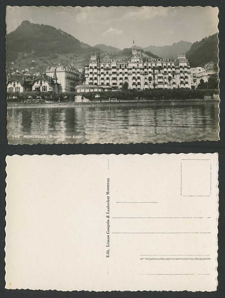 Swiss Old Real Photo Postcard Montreux Grand Hotel Eden Switzerland LakeMountain