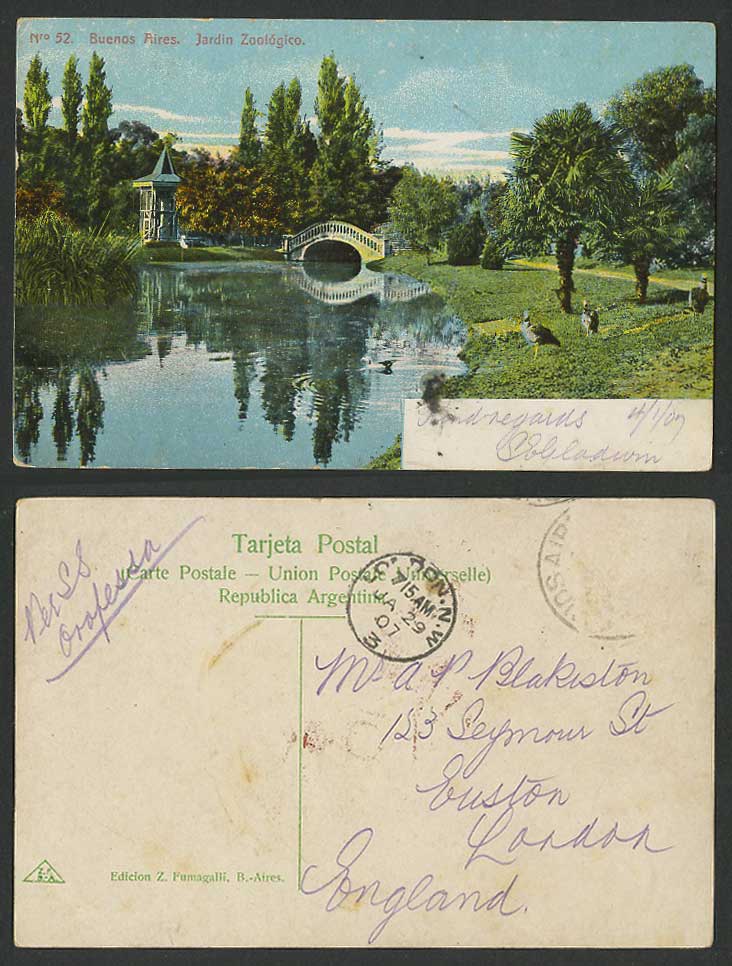 Argentina 1907 Old Postcard Buenos Aires Zoo Jardin Zoologico Zoological Gardens