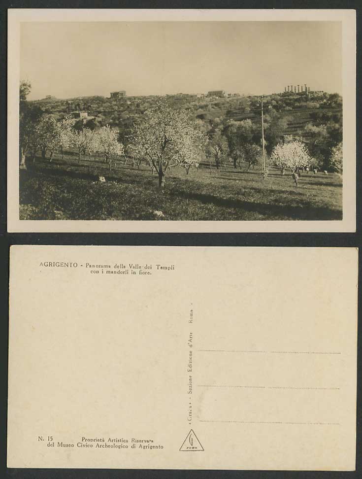 Italy Old Postcard Agrigento Valley of Temples Almond Blossoms, Valle dei Templi