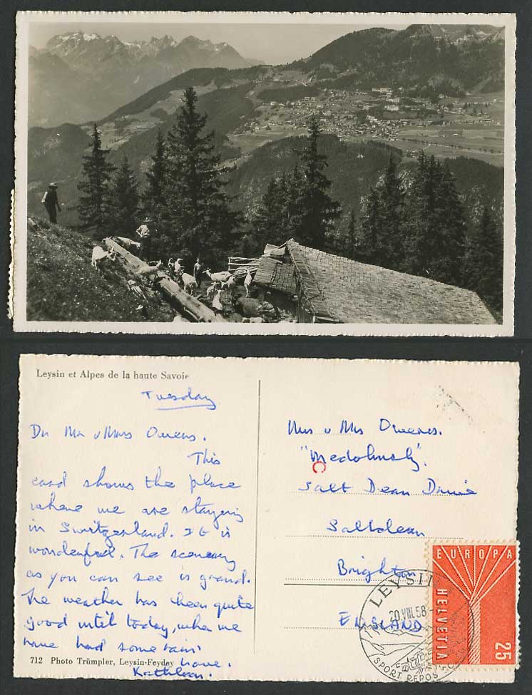 Swiss 1958 Old Photo Postcard Leysin et Alpes de la haute Savoie, Mountain Goats