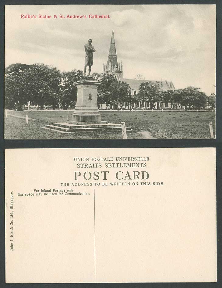 Singapore Old Postcard Raffle's Statue, St. Andrew's Cathedral, John Little & Co