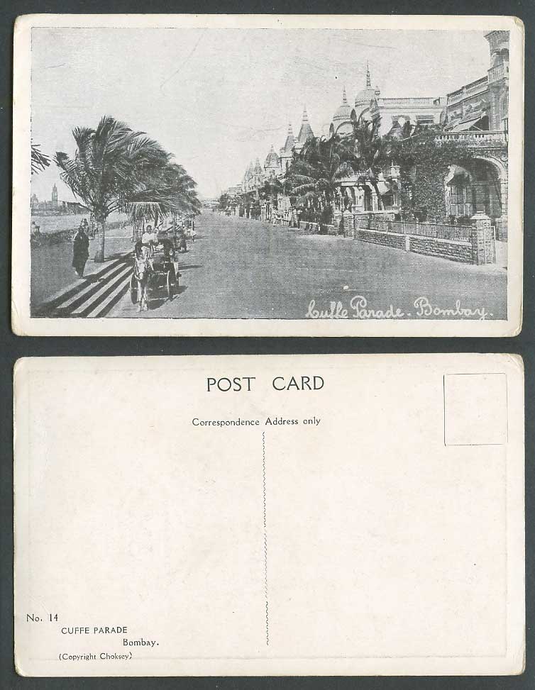 India Old Postcard Cuffe Parade Bombay Street Scene Palm Tree Native Driver Cart