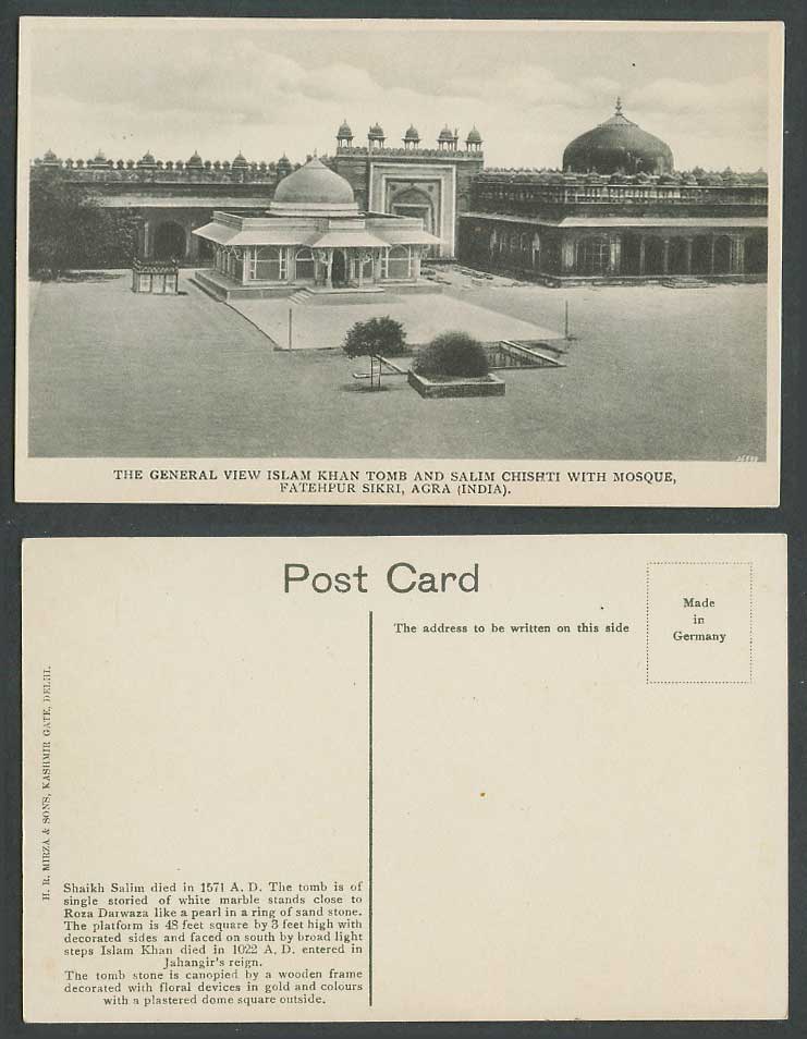 India Old Postcard Islam Khan Tomb and Salim Chishti Mosque, Fatehpur Sikri Agra